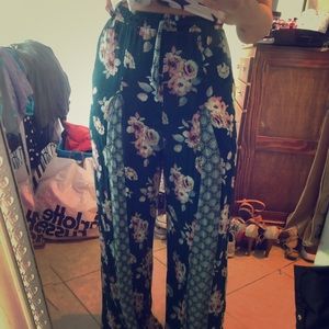 Boho wide legged green floral pants
